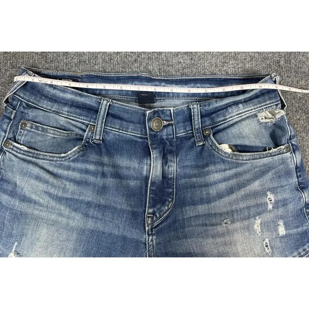 Mens TRUE RELIGION Geno Relaxed BIKER Slim MOTO 30‎ x 31.5 Blue DISTRESSED Jeans